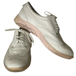 ECCO HydroMax Golf Shoes White Leather Wingtip Pink Sole Women's 6 XW